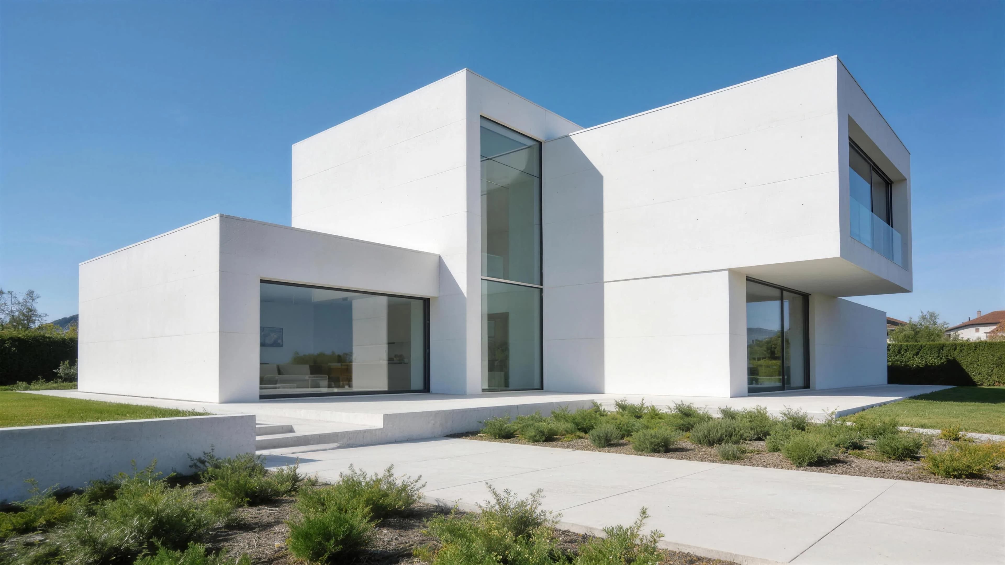 White geometric architectural volumes